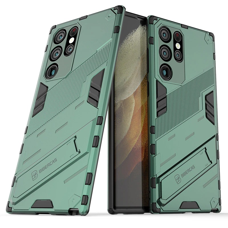 เคส Samsung Galaxy S23 Ultra 5G #เคสฝาหลังพลาสติก ไฮบริด TPU + Kickstand