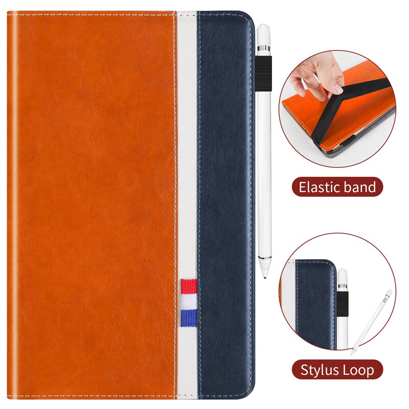 เคส Samsung Galaxy Tab A 8.0 (2019) SM-T290 SM-T295 SM-T297 #เคสฝาพับหนัง PU ออกแบบสีทูโทนมีสายรัดพร้อมที่เก็บการ์ด PU Leather Tablet Stand Case with Card Storage