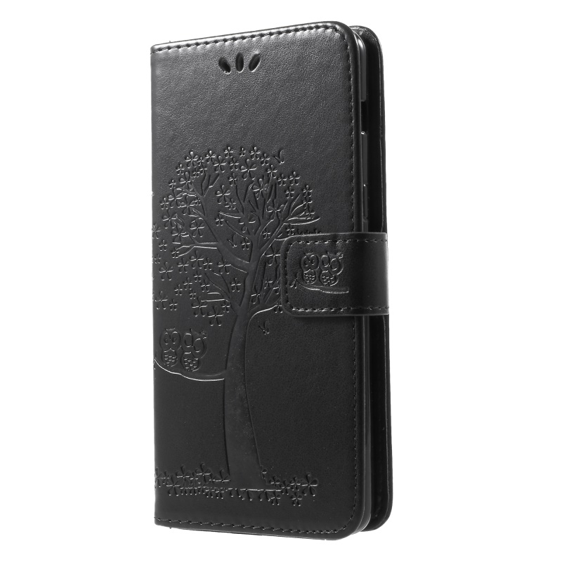 เคส Samsung Galaxy A8+ (2018) #เคสฝาพับพิมพ์ลายต้นไม้นกฮูกกระเป๋าสตางค์ Imprint Tree and Owls Wallet PU Leather