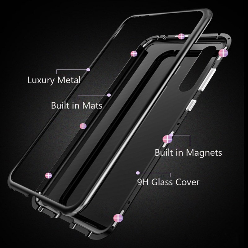 Case Huawei Y9 (2019) #เคสฝาหลังกรอบโลหะแม่เหล็กถอดได้ + แผ่นหลังกระจกนิรภัย