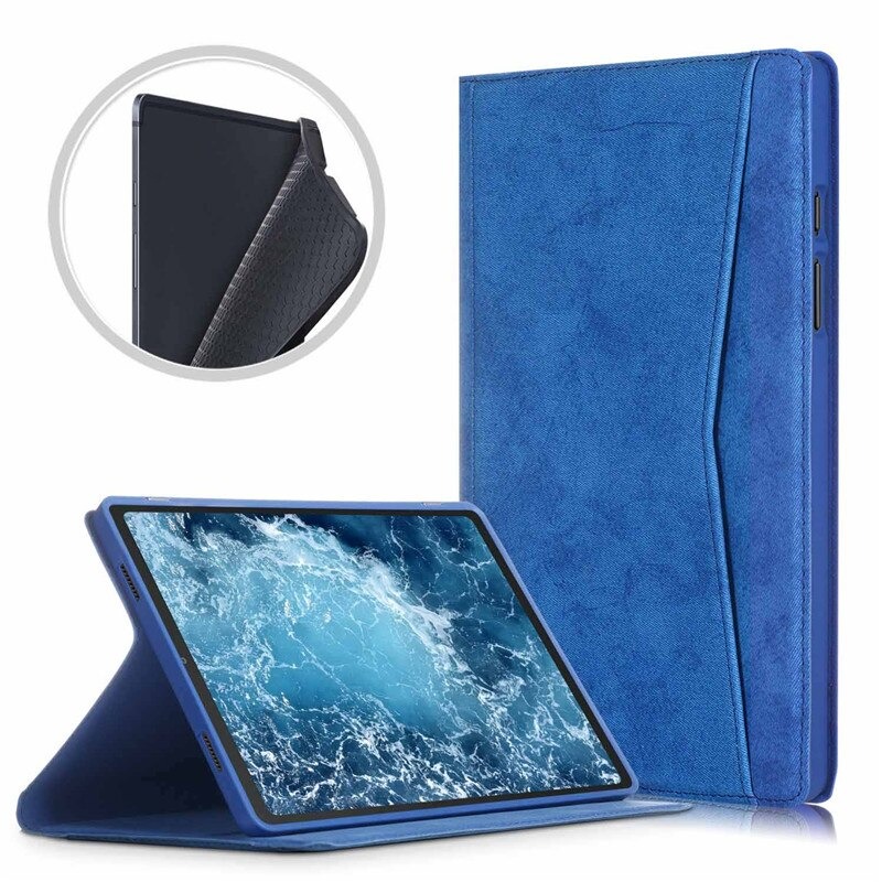 เคส Samsung Galaxy Tab A7 10.4" 2020 (T500,T505,T507) #เคสฝาพับหนัง PU ลายผิวผ้ามีช่องใส่ปากกา with Pencil Holder Stand Business Card Slot Cover