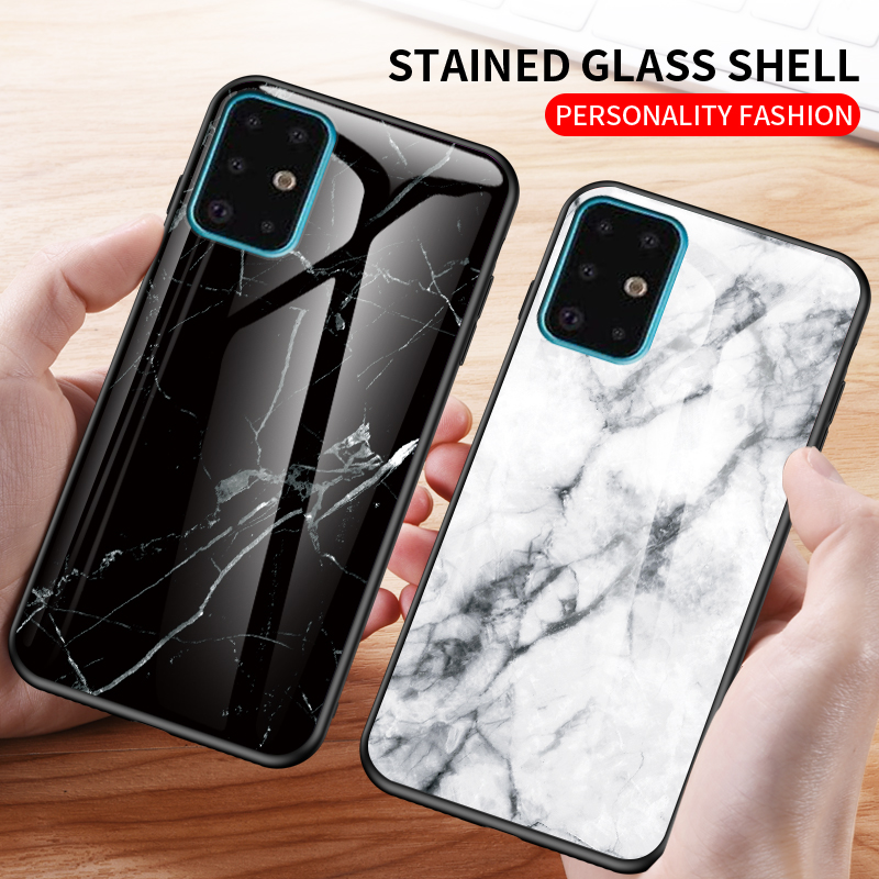 Case Samsung Galaxy A51 #เคสฝาหลัง Gradient Color ลายหินอ่อน Glass + PC + TPU Hybrid Case