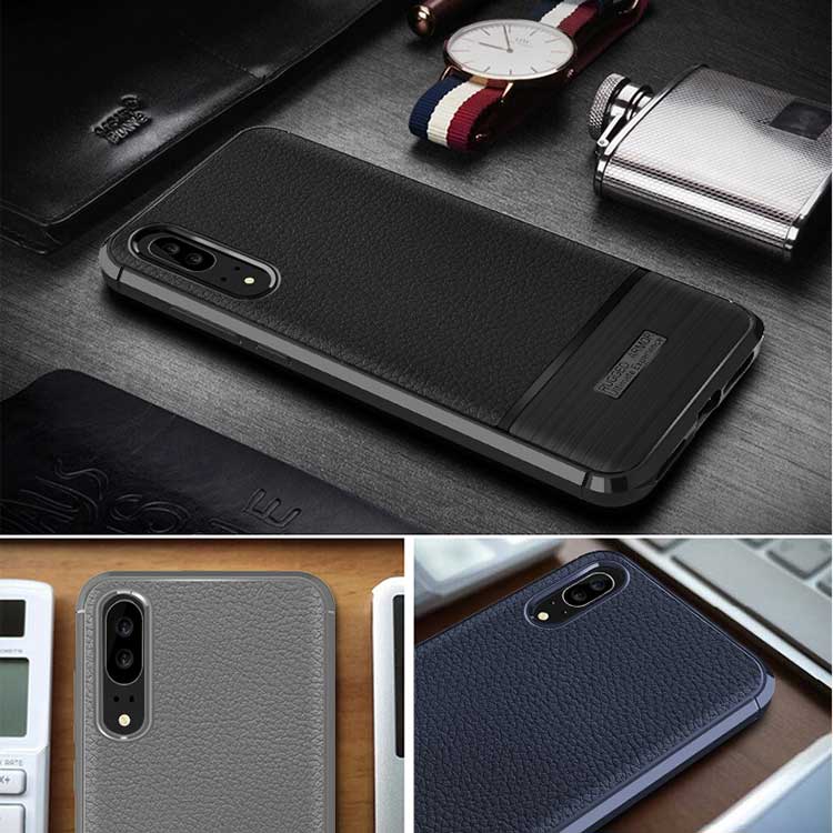เคส Huawei P20 #เคสฝาหลัง TPU นิ่มผิวลิ้นจี่กันลื่นคุณภาพดีราคาถูก