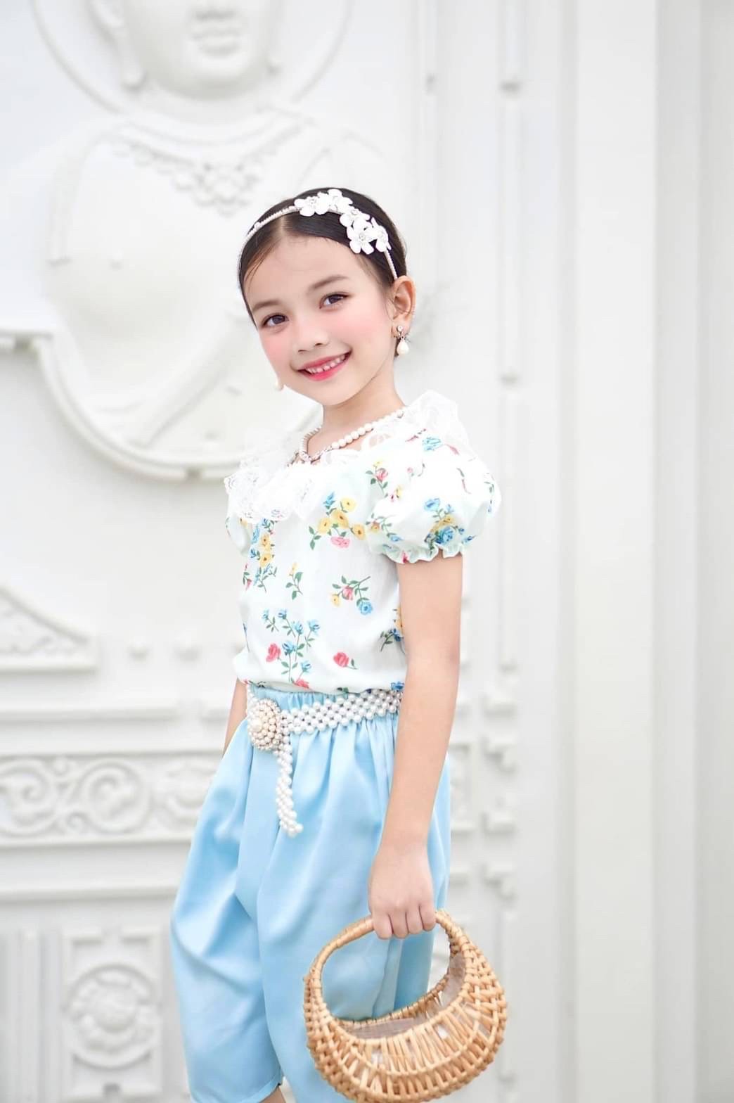 ชุดไทยเด็กหญิง setเสื้อกับโจง โทนฟ้า