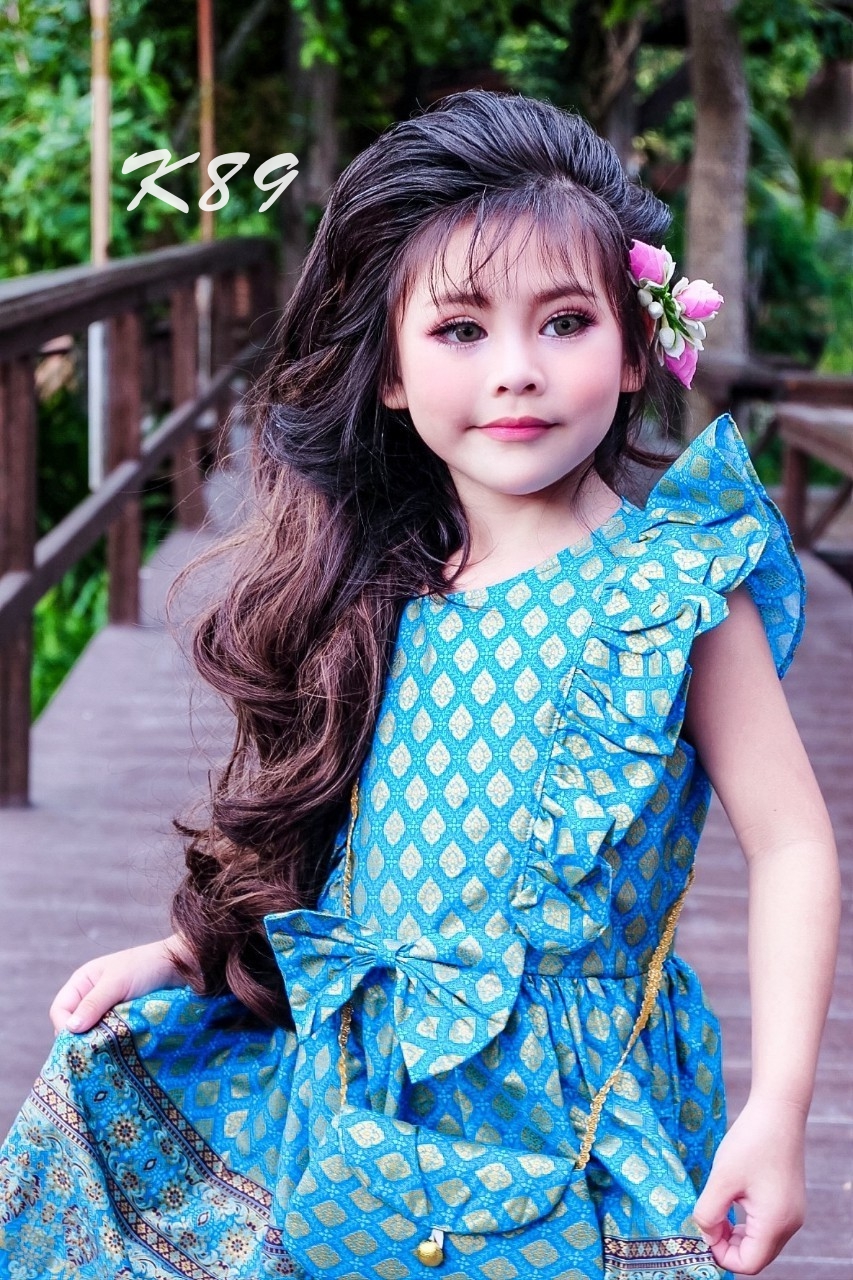 ชุดไทยเด็กหญิง มินิเดรส แถมกระเป๋า