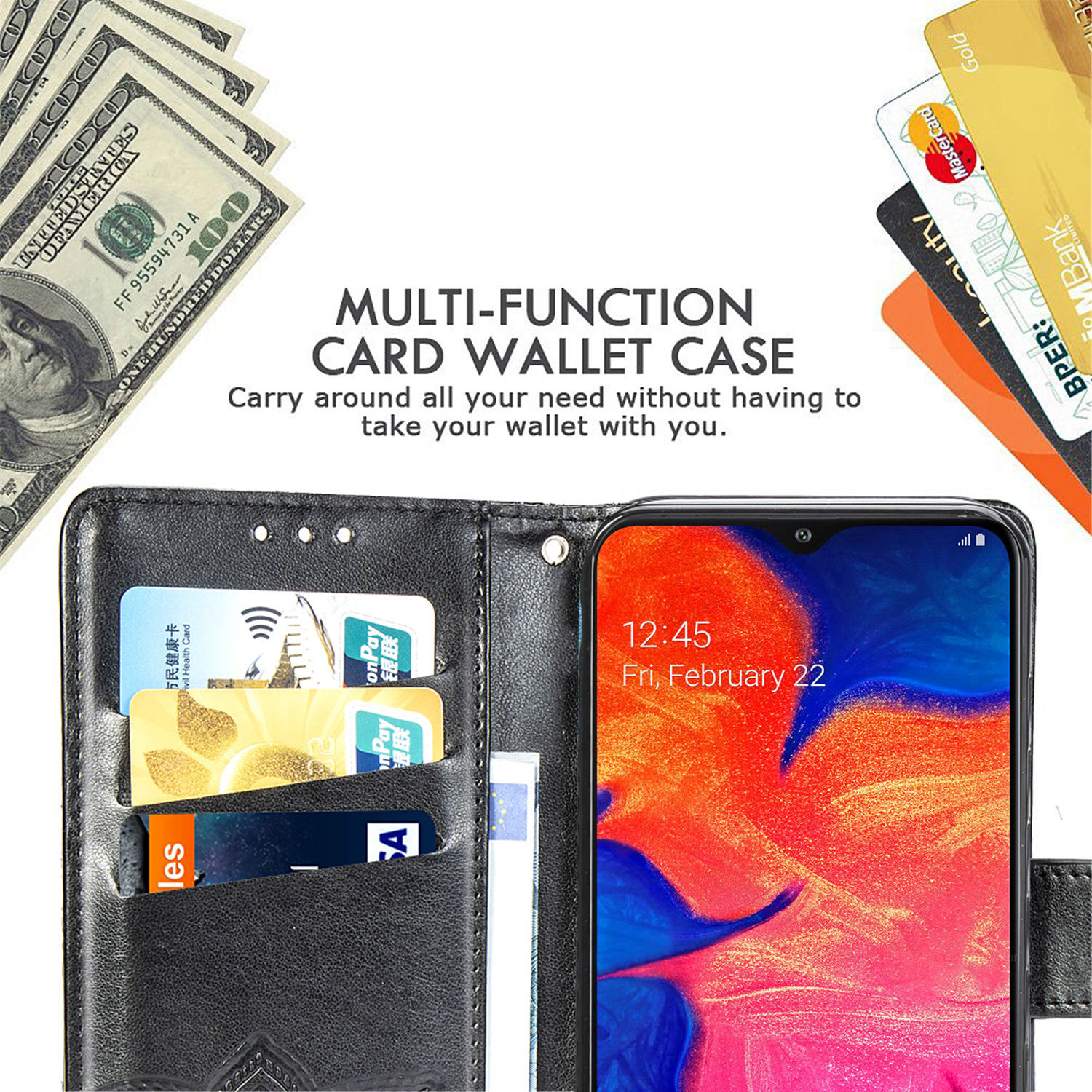 Case Samsung Galaxy A10 #เคสฝาพับ Imprint ลายผีเสื้อดอกไม้ลายน่ารักๆ