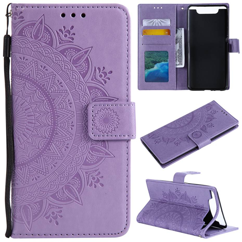 Case Samsung Galaxy A80 #เคสฝาพับแบบกระเป๋าสตางค์ฝาพับหนัง PU Imprint Flower Leather Wallet