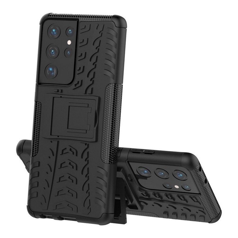 เคส Samsung Galaxy S21 Ultra #เคสฝาหลังกันลื่น Cool Tyre Pattern Kickstand (PC + TPU)