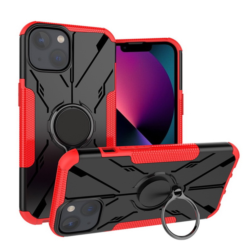Case iPhone 14 #เคสฝาหลังกันลื่น Luxury Hybrid Armor Shockproof Phone Case Car Magnetic Ring Holder Stand Cover มีแหวนสวมนิ้ว