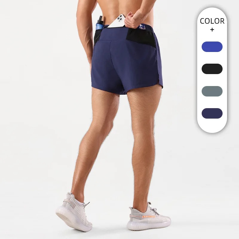 กางเกงวิ่งขาสั้น วิ่งมาราธอน 2-in-1 ผ้าเบา แห้งไว มีซิปกระเป๋าหลัง (F01)