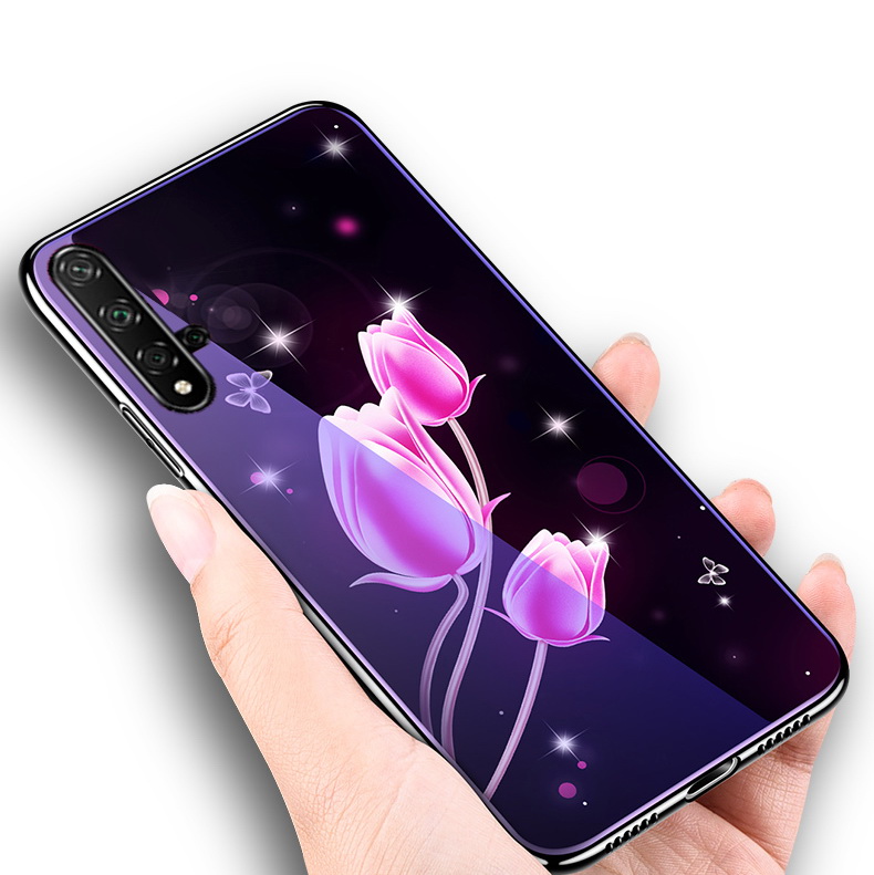 เคส Huawei nova 5T #เคสฝาหลังไฮบริดขอบเงา Electroplated TPU Soft Frame + Blue-ray Tempered Glass + PC