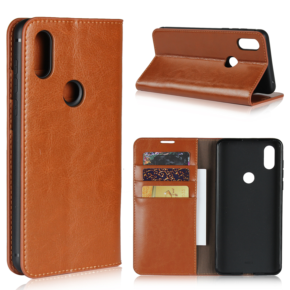 Case Xiaomi Mi Mix 3 #เคสฝาพับหนังแท้แบบกระเป๋าสตางค์คุณภาพดี Crazy Horse Genuine Leather Cover