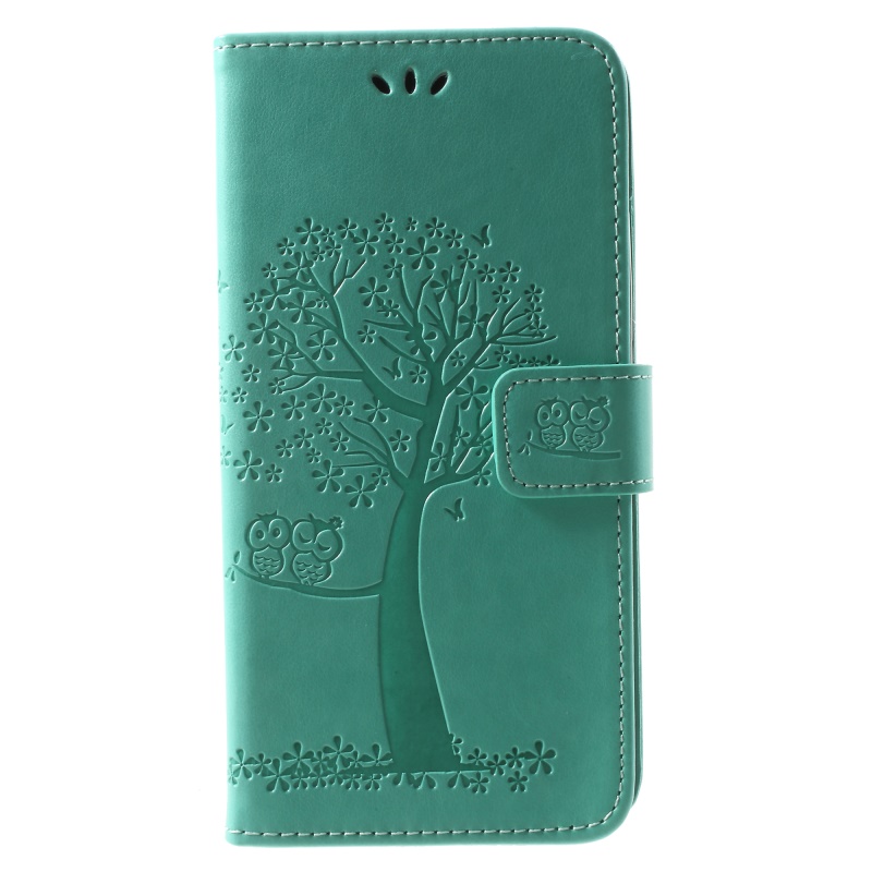 เคส Samsung Galaxy A8+ (2018) #เคสฝาพับพิมพ์ลายต้นไม้นกฮูกกระเป๋าสตางค์ Imprint Tree and Owls Wallet PU Leather