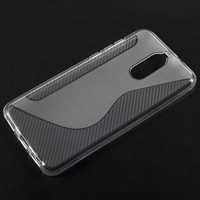 Case Huawei nova 2i 5.9นิ้ว #เคสฝาหลังTPU ผิวลายคาร์บอนไฟเบอร์และผิวแปรง Brushed รูปตัว S สีโปร่งแสง