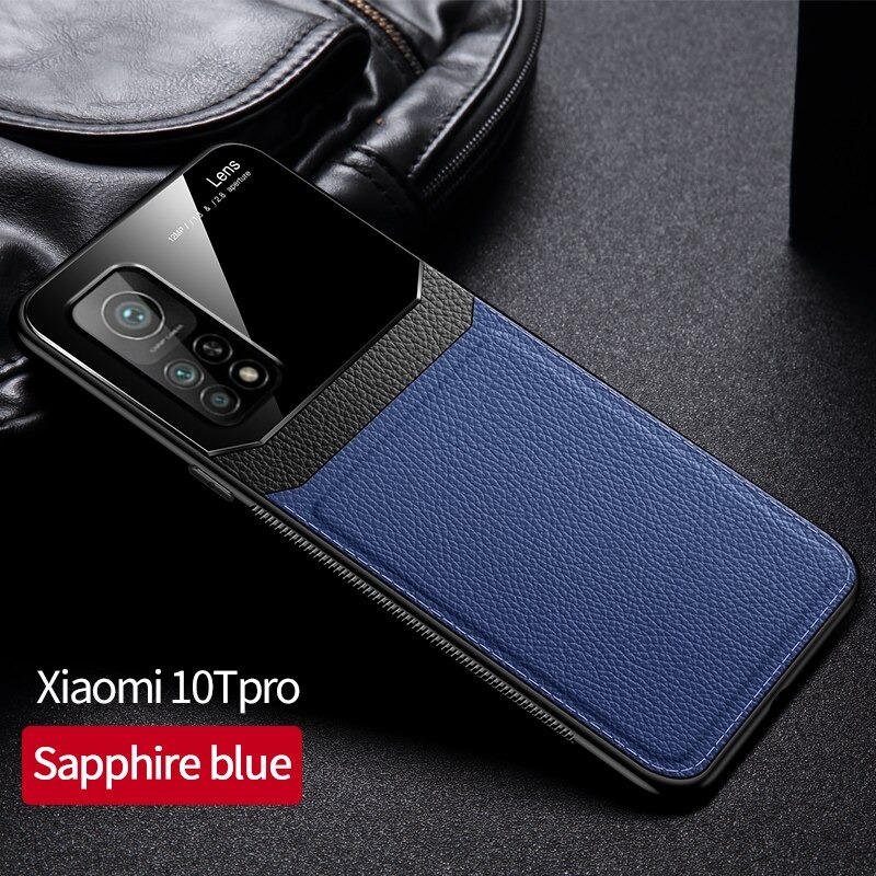 Case Xiaomi Mi 10T #เคสฝาหลังไฮบริด PU +TPU + glass สีทูโทน Shockproof Leather Mirror Glass Silicone Phone Back Cover
