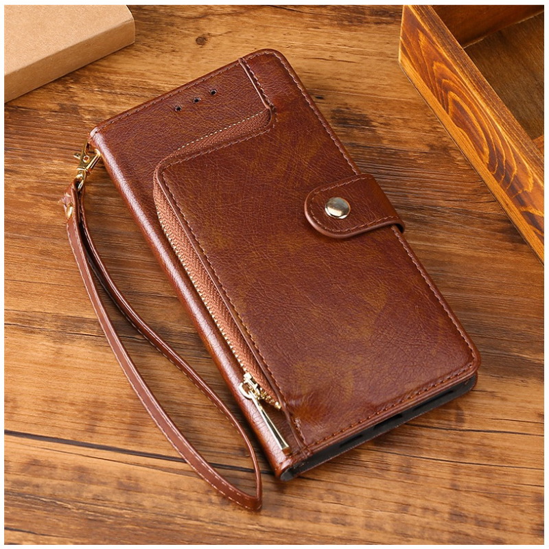 เคส iPhone 13 Pro Max#เคสฝาพับแบบกระเป๋าสตางค์มีช่องซิปและช่องใส่บัตร Zipper Pocket Leather Wallet Stand Case