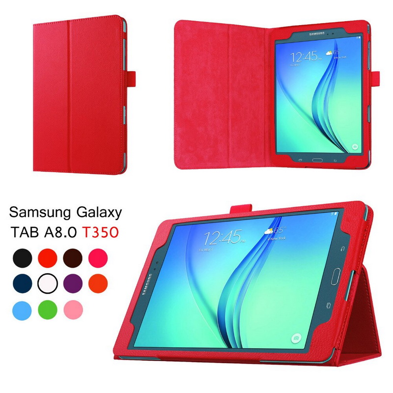 Case Samsung Galaxy Tab A 8.0 SM-P350/P355/T350/T355 #เคสฝาพับหนัง PU ผิวลิ้นจี่ สีแดง (พร้อมส่ง)