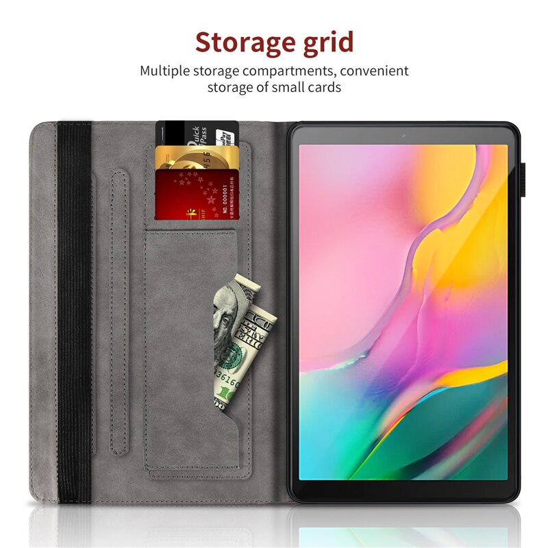 เคส Samsung Galaxy Tab A 10.1 (2019) T510 T515 #เคสฝาพับหนัง PU ออกแบบสีทูโทนมีสายรัดพร้อมที่เก็บการ์ด PU Leather Tablet Stand Case with Card Storage