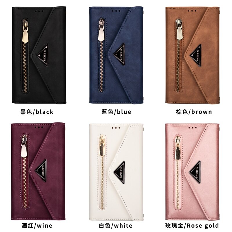 เคส Samsung Galaxy S21 Ultra #เคสฝาพับแบบกระเป๋าสตางค์ช่องใส่บัตรหลายช่องพร้อมสายคล้อง Multi-slot Wallet Zippered Envelope Flip Leather