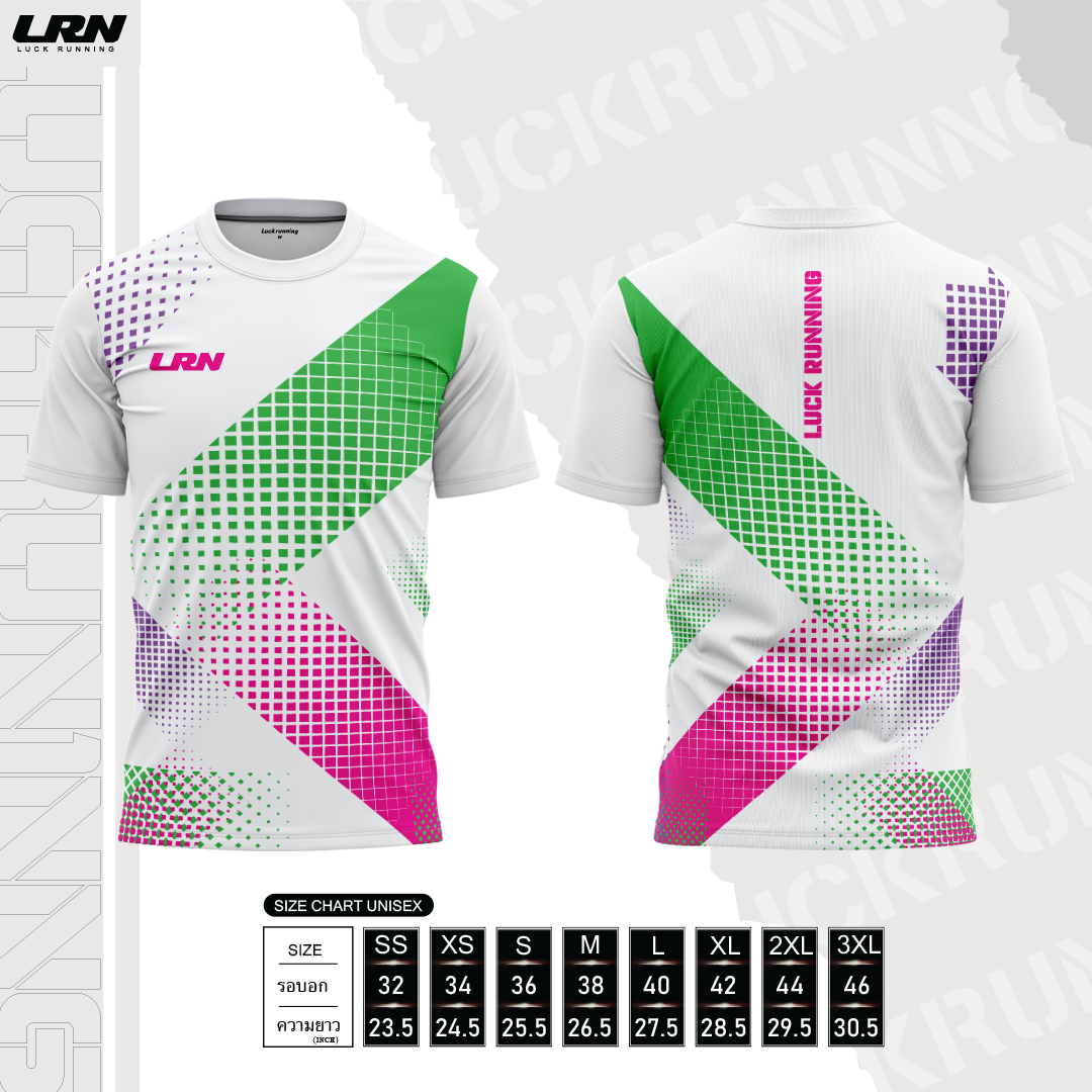 เสื้อวิ่งพิมพ์ลาย LRN Collection 02 เนื้อผ้า Micro Mesh สำหรับวิ่งมาราธอน (MM04)-พื้นขาว