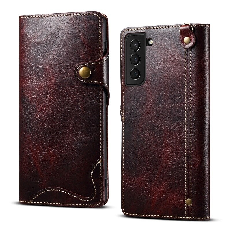 Case Samsung Galaxy S23+ 5G#เคสฝาพับหนังแท้พร้อมสายคล้อง Genuine Wallet Leather Phone Cover with Lanyard
