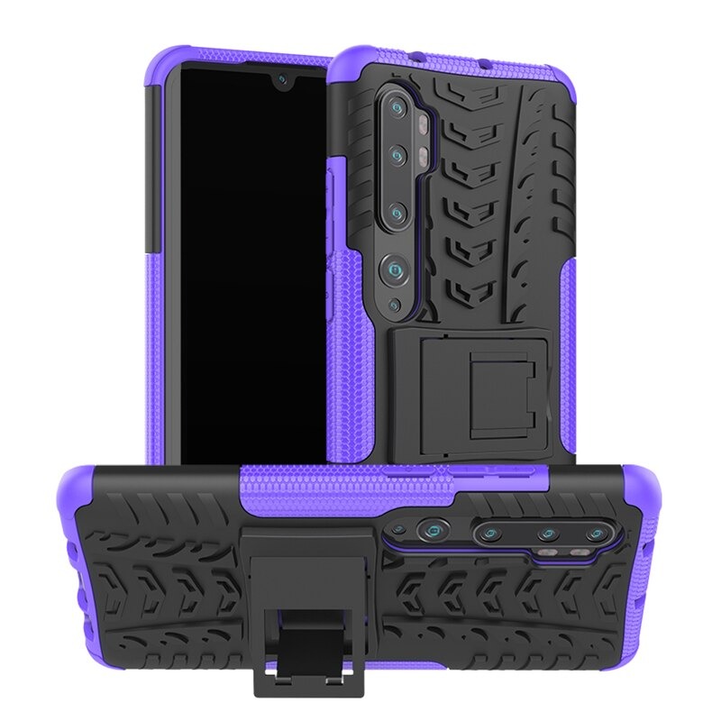 Case Xiaomi Mi Note 10 Pro #เคสฝาหลังกันลื่น Cool Tyre Pattern Kickstand (PC + TPU)