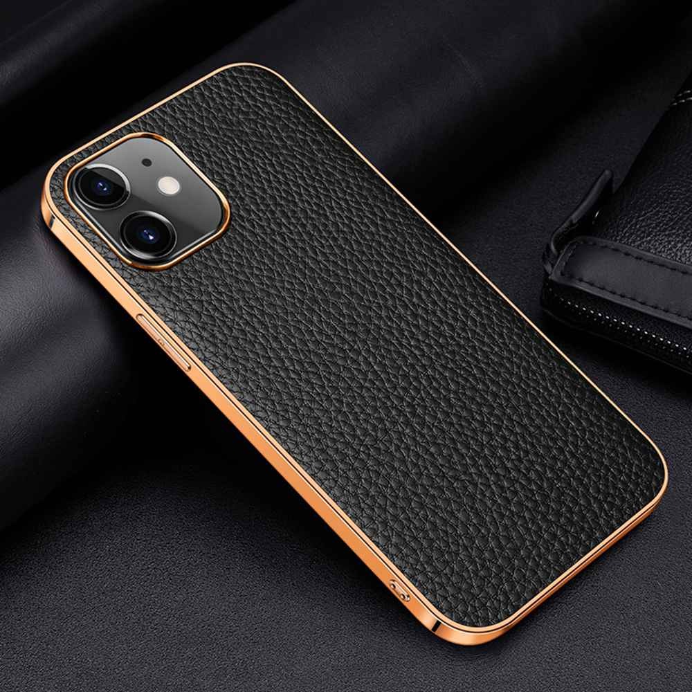 Case iPhone 11 Pro Max#เคสฝาหลังหนังแท้ผิวลิ้นจี่ขอบเงา Luxury genuine leather case with plated ed