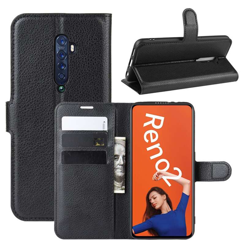 Case OPPO Reno 2 #เคสฝาพับสไตล์กระเป๋าสตางค์หนัง PU ผิวลิ้นจี่สีสันสวยงามทันสมัย