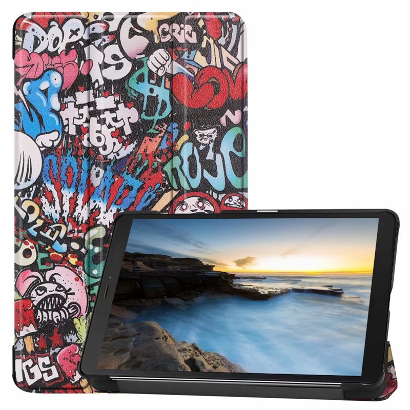 เคส Samsung Galaxy Tab A 8.0 (2019) SM-T290 SM-T295 SM-T297 #เคสฝาพับหนัง PU พิมพ์ลาย Pattern Printing Tri-fold Stand Leather Tablet Shell