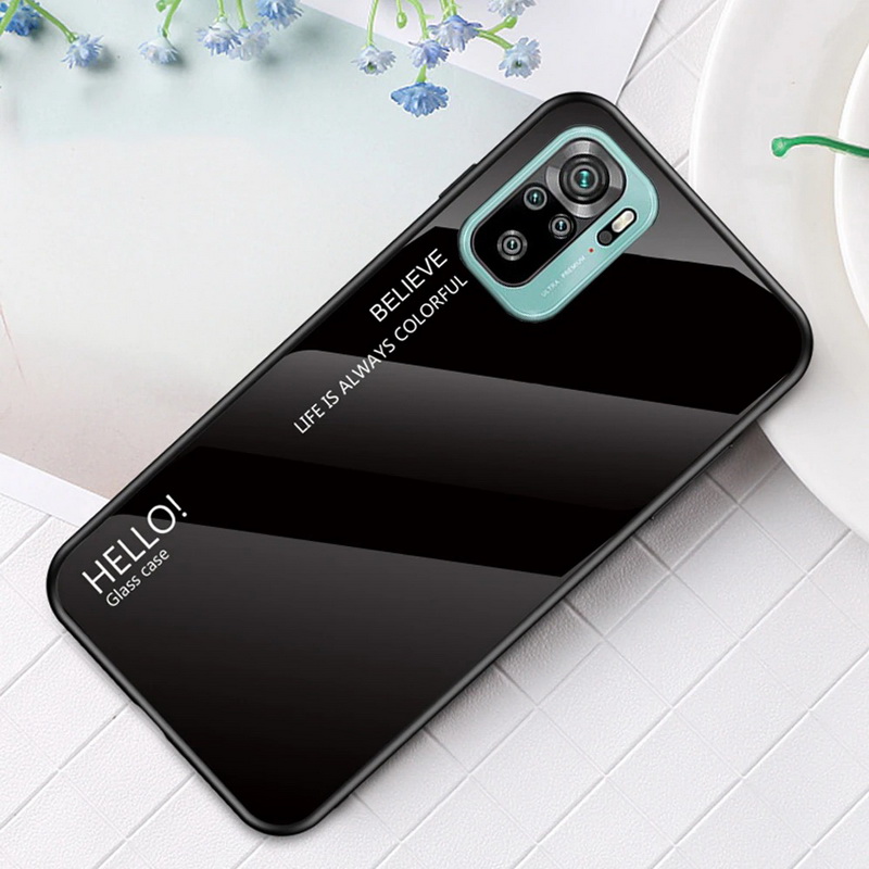 เคส Redmi Note 10S #เคสฝาหลัง Gradient Color Glass + PC + TPU Hybrid Case