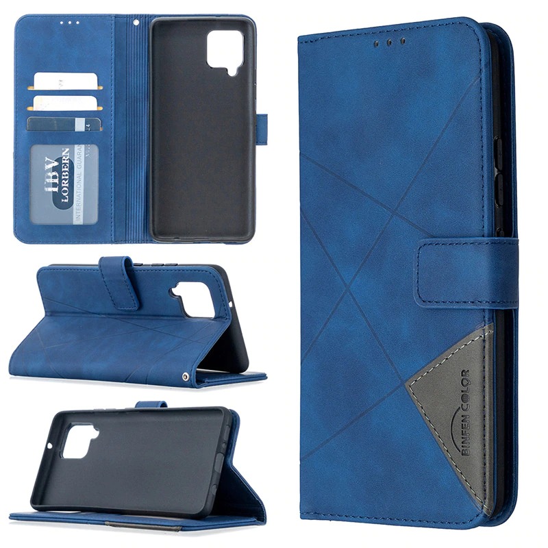 เคส Samsung Galaxy A42 5G #เคสฝาพับหนัง PU มีช่องเสียบ ID บัตรอื่นๆในตัว Geometric Pattern Leather Card Holder Protective