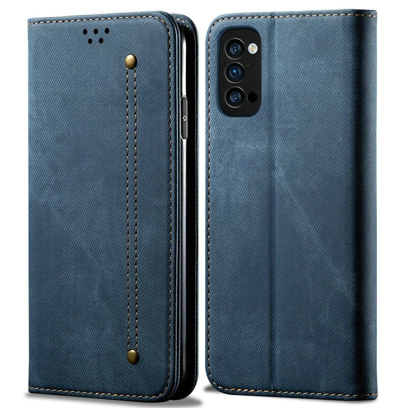 Case OPPO Reno 5 Pro 5G#เคสฝาพับสไตล์ย้อนยุคผิวผ้ายีนส์แบบกระเป๋าสตางค์