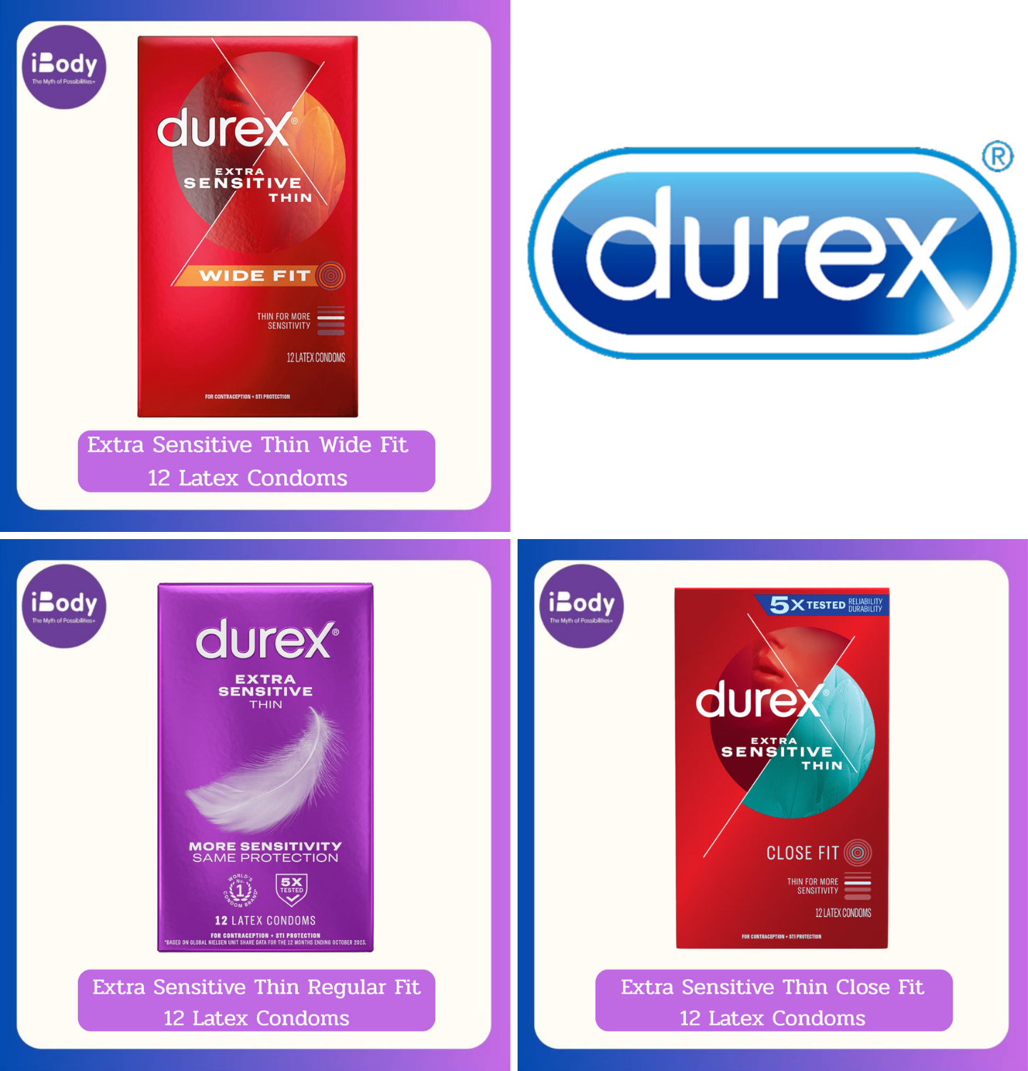 Durex® Extra Sensitive Thin Wide Fit 12 Latex Condoms ดูเร็กซ์ ถุงยางอนามัย รุ่นบางเฉียบ 60 mm