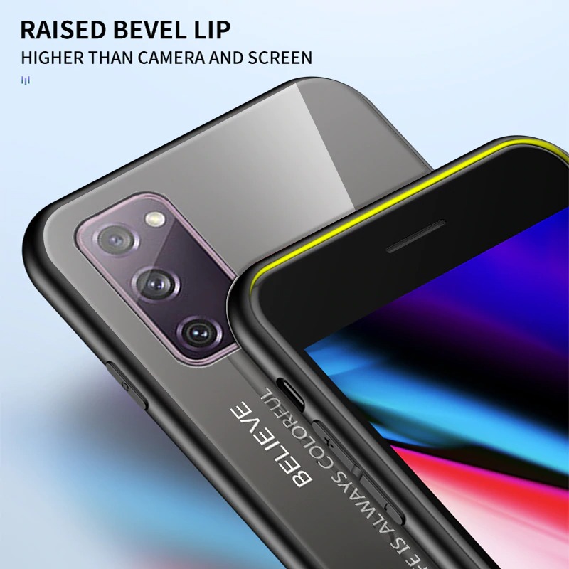 เคส Samsung Galaxy M51 #เคสฝาหลัง Gradient Color Glass + PC + TPU Hybrid Case
