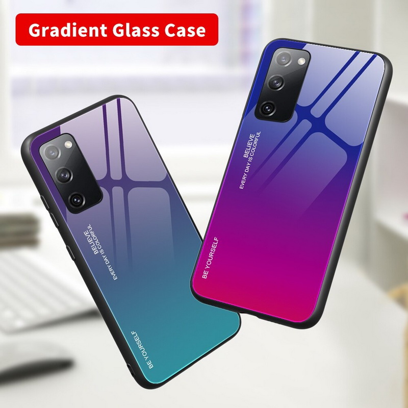เคส Samsung Galaxy S20 FE / S20 FE 5G #เคสฝาหลัง Gradient Color Glass + PC + TPU Hybrid Case