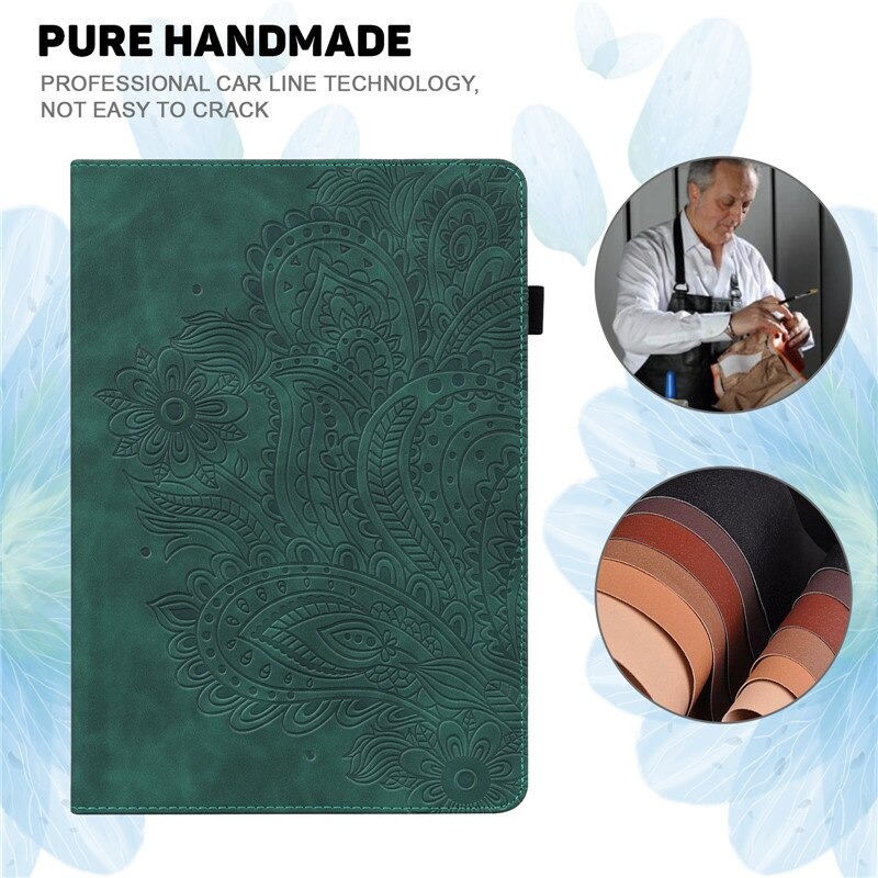 เคส Samsung Galaxy Tab S6 Lite 10.4 SM-P610 P615 P617 #เคสแบบฝาพับหนัง PU พิมพ์ลาย 3D Flower Embossed Tablet Flip Stand Soft TPU Back