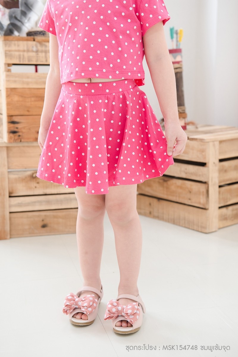 ชุดกระโปรงเด็กผู้หญิง สีชมพูเข้ม ลายจุดขาว