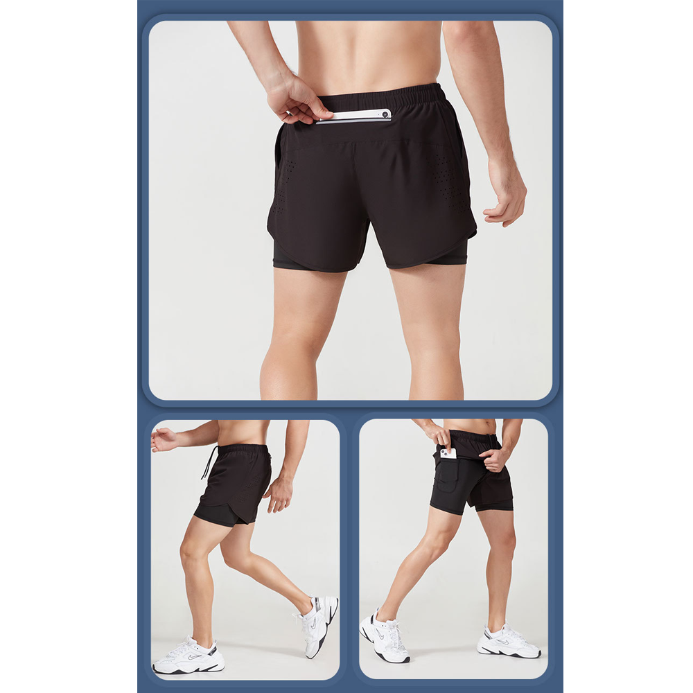 กางเกงวิ่งมาราธอน 2-in-1 โลโก้เรืองแสง (F26)