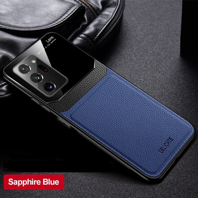 เคส Samsung Galaxy Note 20 Ultra / Note 20 Ultra 5G #เคสฝาหลังไฮบริด PU +TPU + glass สีทูโทน Shockproof Leather Mirror Glass Silicone Phone Back Cover