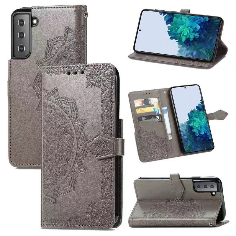 Case Samsung Galaxy S21#เคสฝาพับหนัง PU ผิวลายนูน Embossed Mandala Flower Leather Wallet