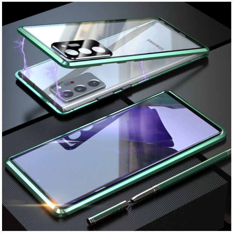 Case Samsung Galaxy Note 20 / Note 20 5G#เคสฝาครอบกระจกประกบหน้าหลังขอบโลหะดูดซับแม่เหล็ก Fully Protection Magnetic Adsorption Glass Metal Phone Protective