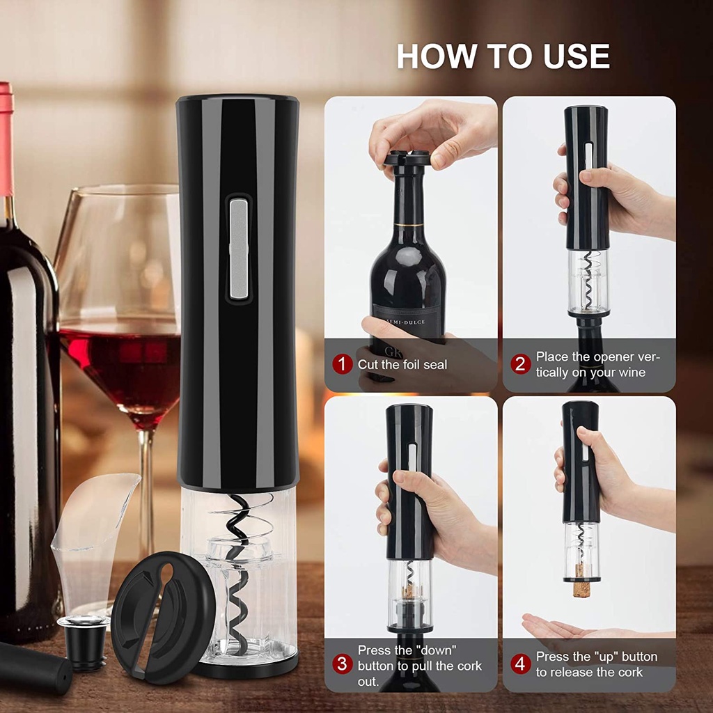 SENZER® Electric Wine Opener Set ที่เปิดขวดไวน์อัตโนมัติ พร้อมอุปกรณ์สำหรับไวน์ Cutter, Stoppers, Aerator, Pourer