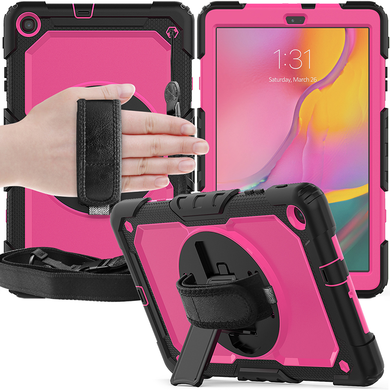เคส Samsung Galaxy Tab A 10.1 (2019) SM-T510 T515 #เคสฝาหลังมีสายรัดสวมมือ มีสายคล้องไหล่ PC Silicone Kickstand Case with Strap Screen Protector