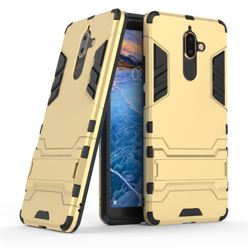 Case Nokia 7 plus #เคสฝาหลังพลาสติก ไฮบริด TPU + Kickstand สีสันสวยงาม