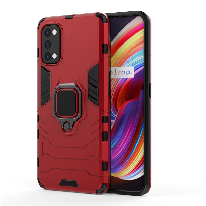 Case realme 7 Pro #เคสฝาหลังพลาสติกแข็ง +TPU Hybrid Case มีแหวนสวมนิ้วโลหะ