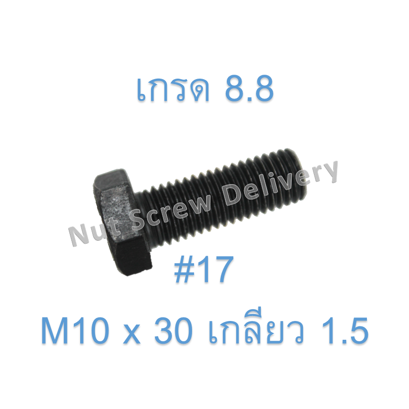 สกรูหัวเหลี่ยมมิลดำ M10 x 30 (เกลียว 1.5) ขอบ #17 เกรด 8.8