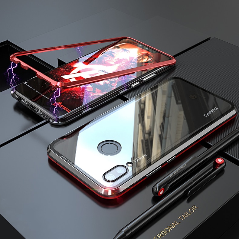Case Huawei nova 3 #เคสกรอบโลหะที่ถอดออกได้ติดแม่เหล็ก + แผ่นด้านหลังกระจกนิรภัยคุณภาพดี