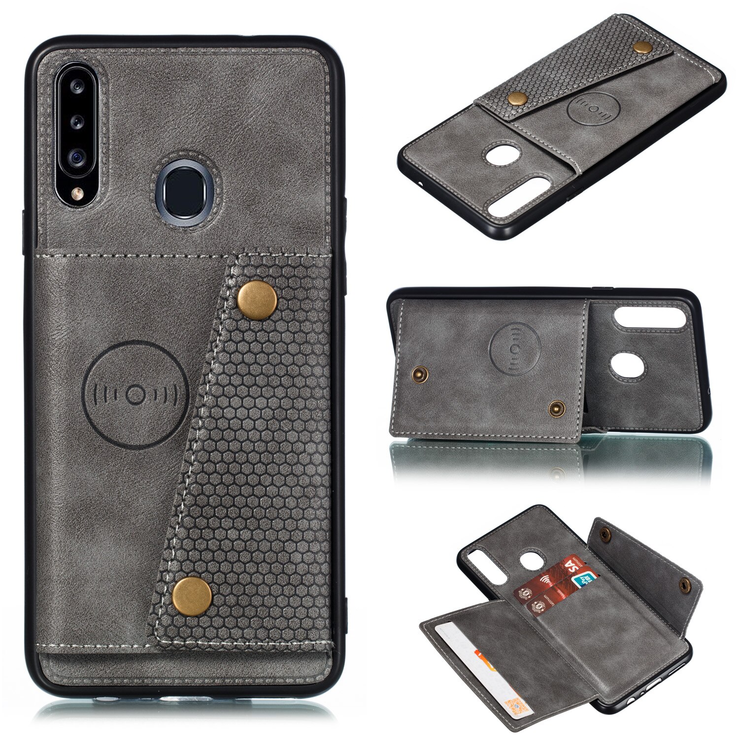 Case Samsung Galaxy A20s #เคสฝาหลัง TPU เคลือบหนัง PU มีที่เก็บบัตร PU Leather Coated TPU Card Holder Magnetic Kickstand