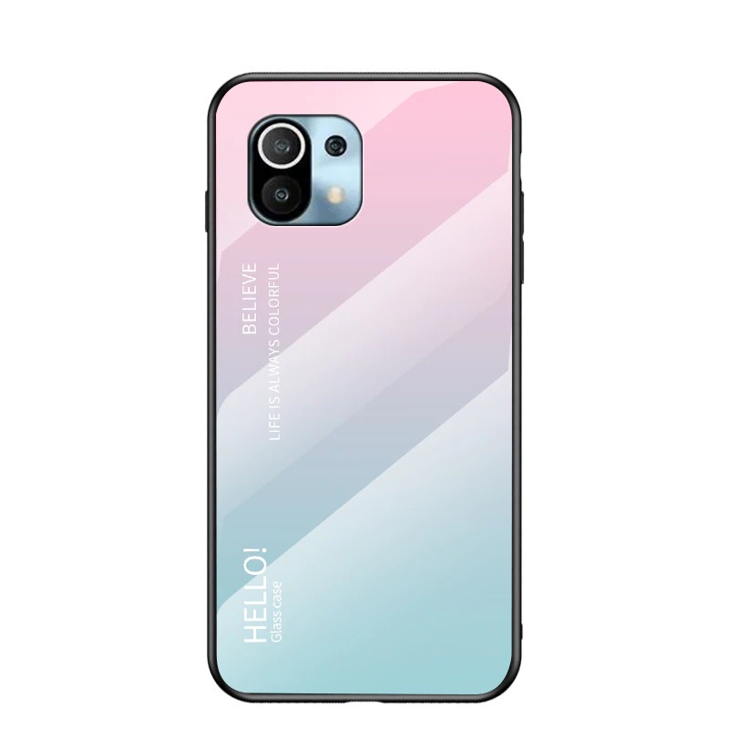 เคส Xiaomi Mi 11 #เคสฝาหลัง Gradient Color Glass + PC + TPU Hybrid Case