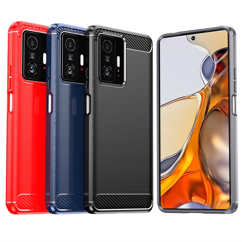 เคส Xiaomi 11T / 11T Pro#เคสฝาหลังตกแต่งคาร์บอนไฟเบอร์ ผิวขัดแปรง Brushered TPU Back Case